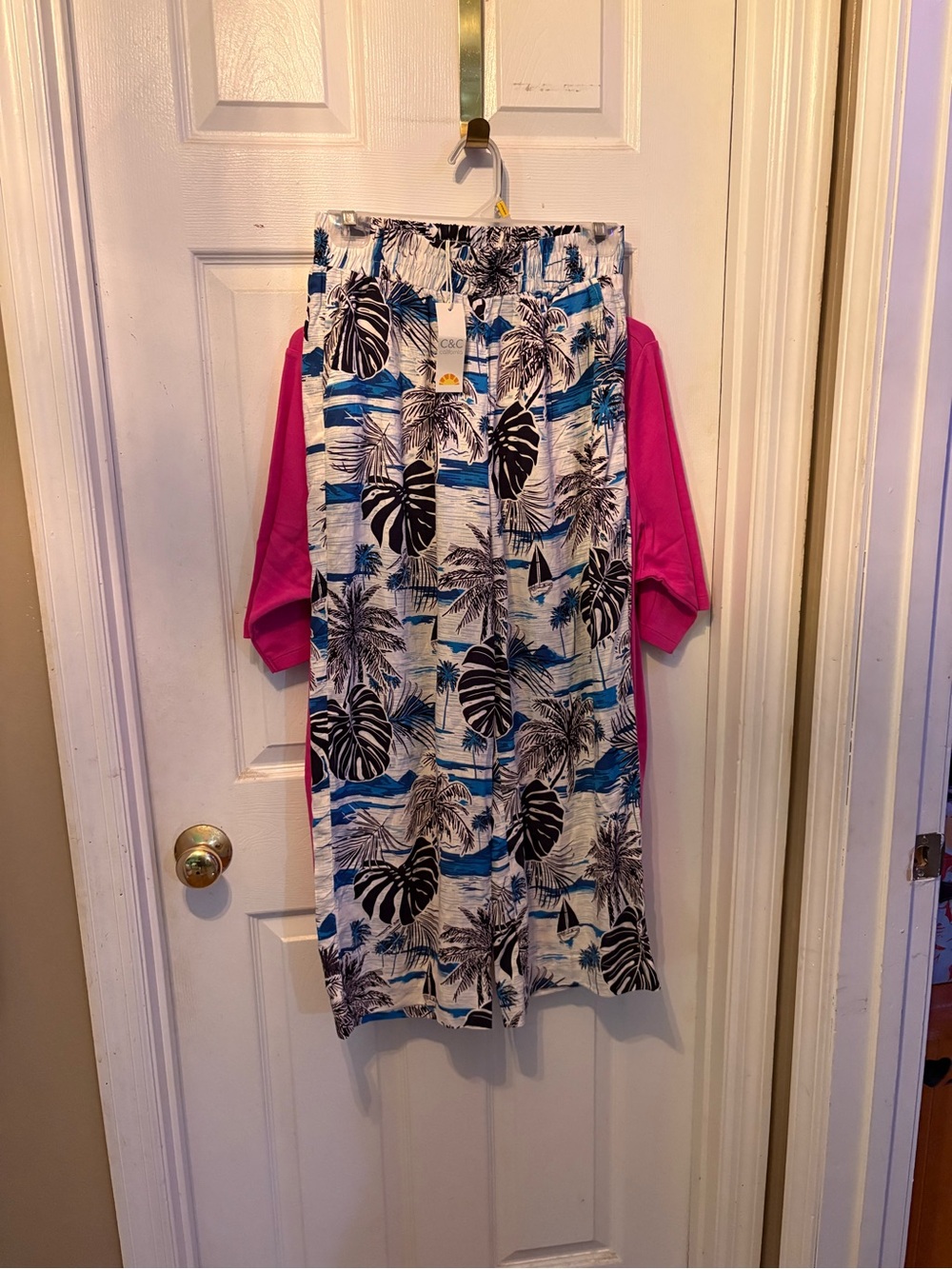 C&C California Blue and Black Tropical Print pants